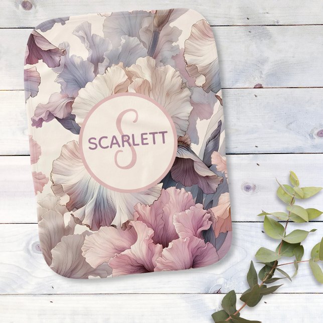 Cute Baby Girl Monogram Initial Modern Floral Pink Baby Burp Cloth (Creator Uploaded)