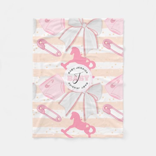 Cute Baby Girl Monogrammed Pattern Fleece Blanket