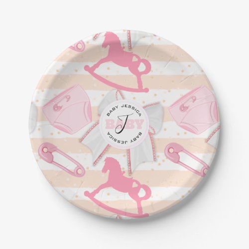 Cute Baby Girl Monogrammed Pattern Paper Plates