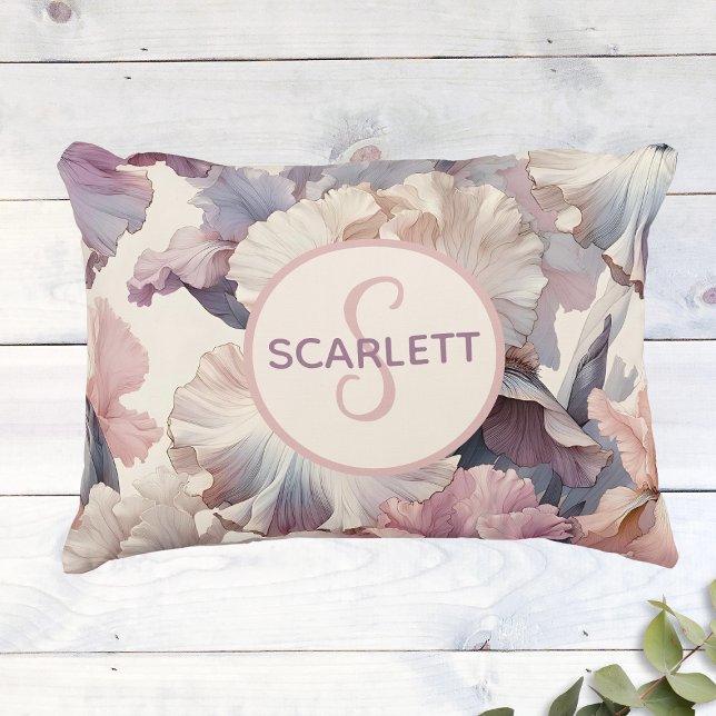 Cute Baby Girl Name Initial Monogram Floral Pink Accent Pillow (Creator Uploaded)