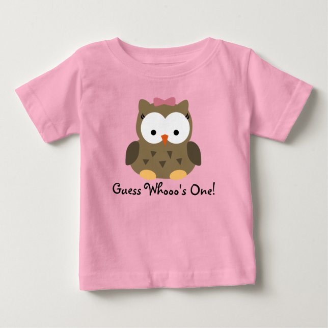 Cute Baby Girl Owl First Birthday T-Shirt (Front)
