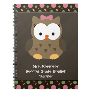Cute Baby Girl Owl, Pink/Green/Brown Notebook