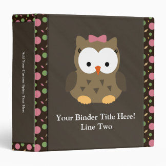 Cute Baby Girl Owl with Pink Bow 3 Ring Binder