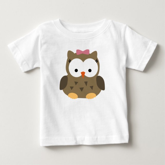 Cute Baby Girl Owl with Pink Bow Baby T-Shirt (Front)