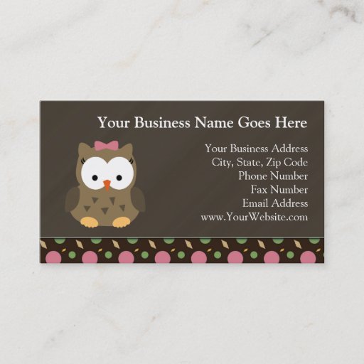 Customizable Cute Baby Girl Owl with Pink Bow Business Card