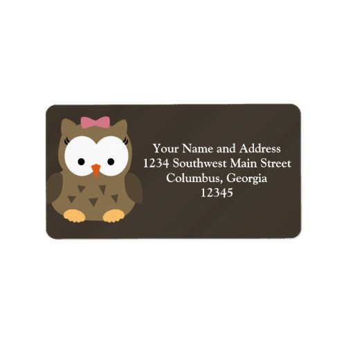 Cute Baby Girl Owl with Pink Bow Label