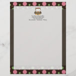 Cute Baby Girl Owl with Pink Bow Letterhead