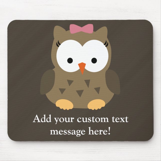 Cute Baby Girl Owl with Pink Bow Mouse Pad (Front)