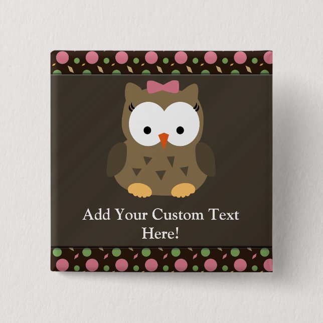 Cute Baby Girl Owl with Pink Bow Pinback Button (Front)