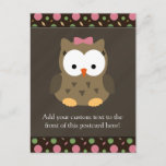 Cute Baby Girl Owl with Pink Bow Postcard