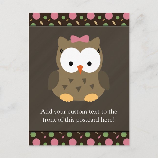 Cute Baby Girl Owl with Pink Bow Postcard (Front)