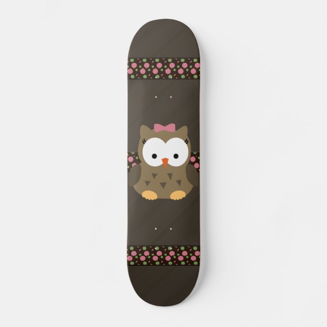 Cute Baby Girl Owl with Pink Bow Skateboard Deck (Front)