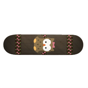 Cute Baby Girl Owl with Pink Bow Skateboard Deck