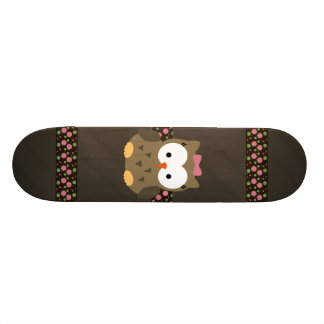 Cute Baby Girl Owl with Pink Bow Skateboards