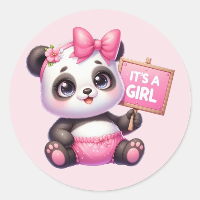 Cute baby girl panda bear classic round sticker (Front)