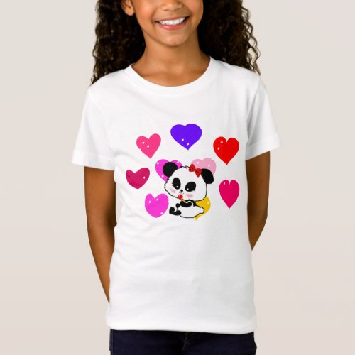 Cute Baby Girl Panda rainbow love hearts tees