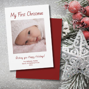 Cute Baby Girl Photo Modern First Christmas  Holiday Card