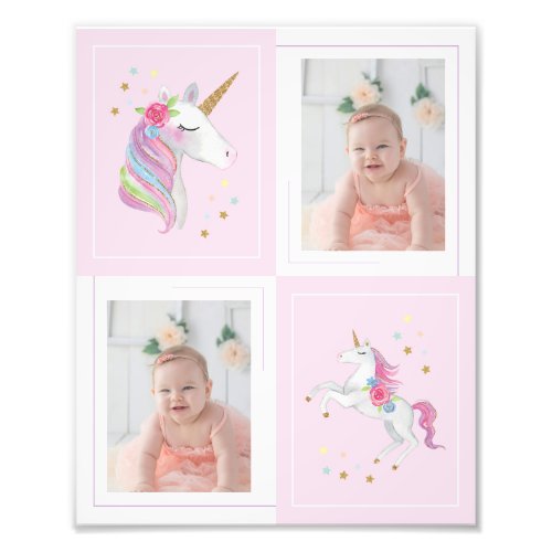 Cute Baby Girl Photo Watercolor Unicorn Wall Decal