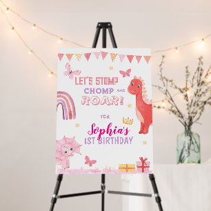 Cute Baby Girl Pink Dino Dinosaur Kids Birthday Foam Board