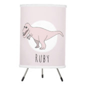 Cute Baby Girl Pink Doodle T-Rex Dinosaur Nursery Tripod Lamp (Front)