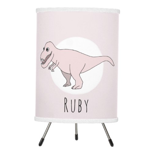 Cute Baby Girl Pink Doodle T_Rex Dinosaur Nursery Tripod Lamp