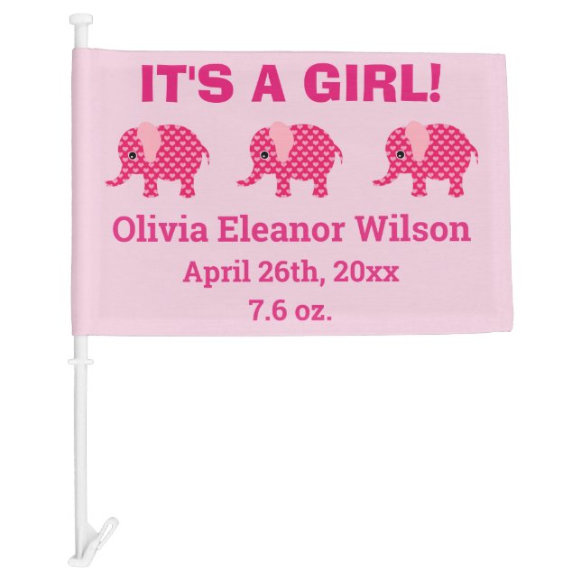 Cute Baby Girl Pink Elephant Car Flag (Front)