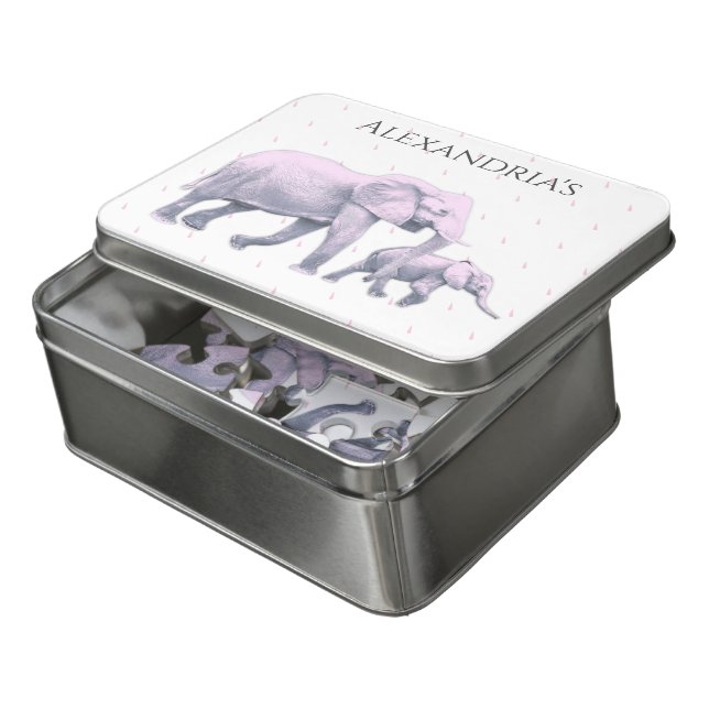 Cute Baby girl Pink Elephant Jigsaw Puzzle (Lid Open)