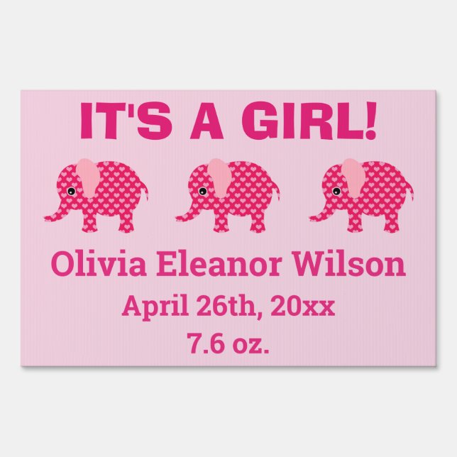 Cute Baby Girl Pink Elephant Sign (Front)