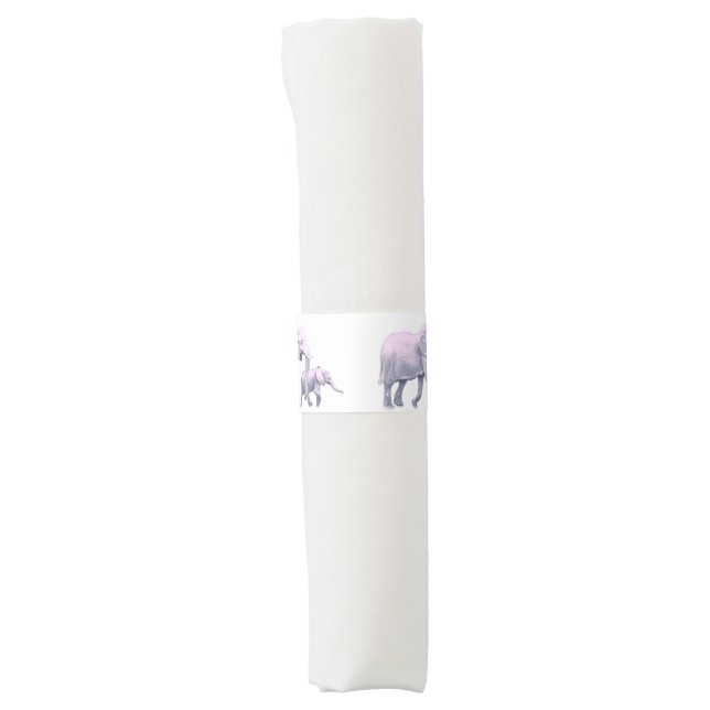 Cute Baby Girl Pink Elephants Modern Baby Shower Napkin Bands (Front)