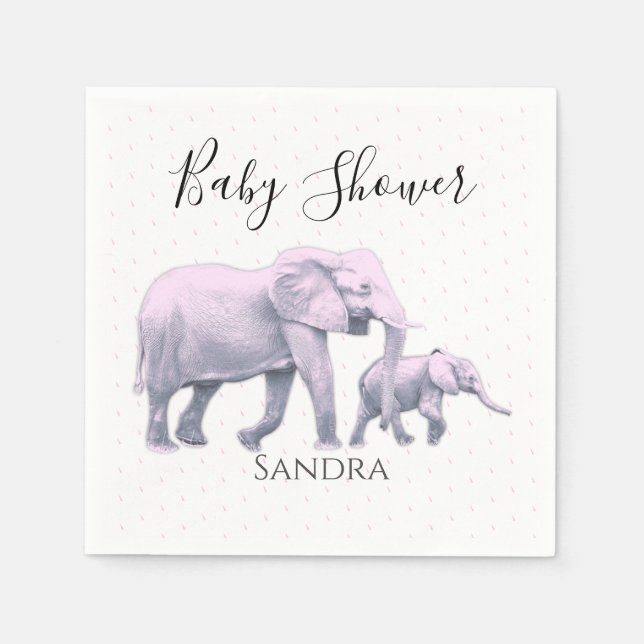 Cute Baby Girl Pink Elephants Modern Baby Shower Napkins (Front)
