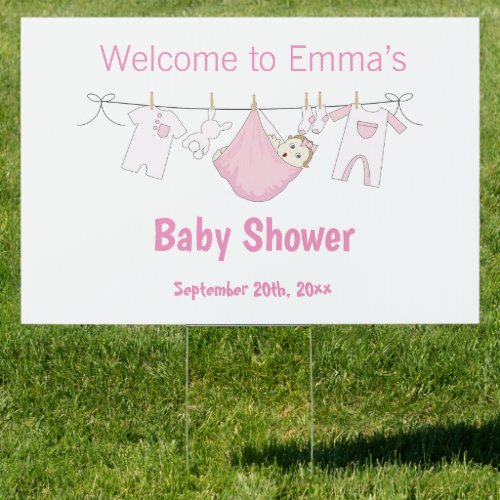 Cute Baby Girl Pink illustration Baby Shower Sign