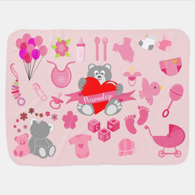 Cute Baby Girl Pink Infant Nursery Theme Baby Blanket (Horizontal)