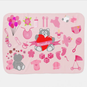 Cute Baby Girl Pink Infant Nursery Theme Blanket