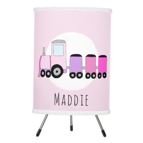 Cute Baby Girl Pink Locomotive Train with Name Tripod Lamp
