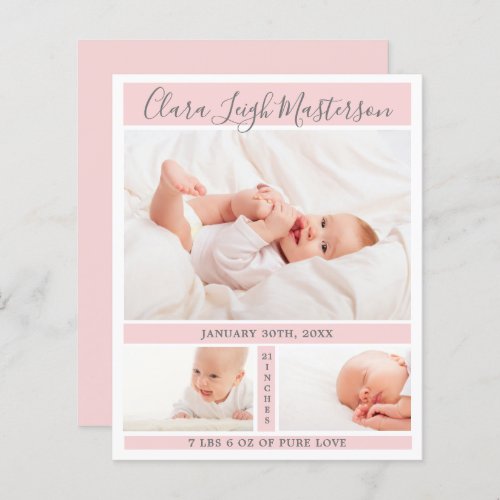 Cute Baby Girl Pink Multi Photo Announcement