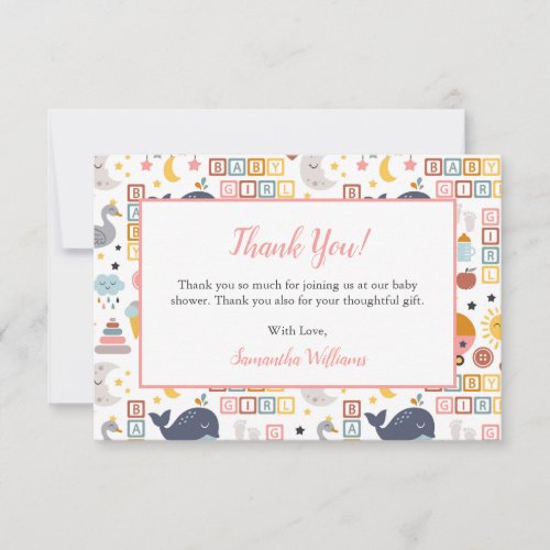 Cute Baby Girl Pink Pattern Baby Shower Thank You Card