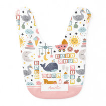 Cute Baby Girl Pink Pattern with Name Baby Bib