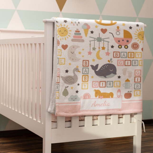 Cute Baby Girl Pink Pattern with Name Blanket (Creator Uploaded)