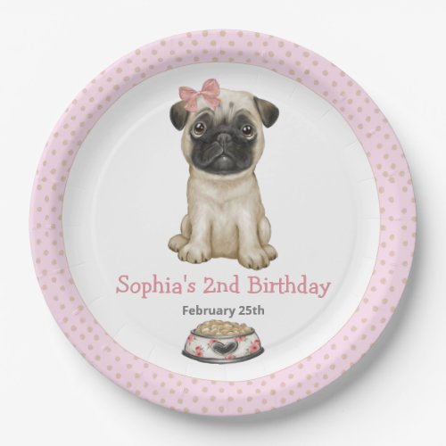 Cute Baby Girl Pink Pug Paper Plates