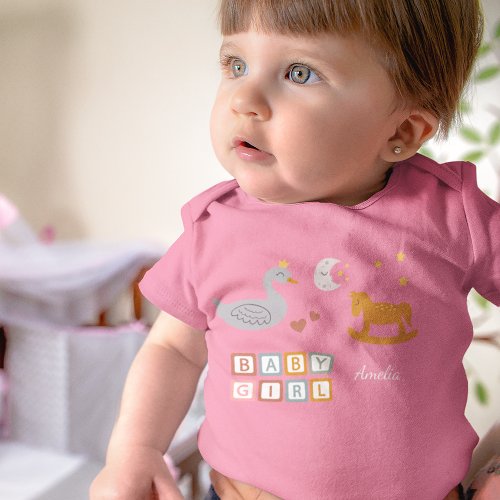 Cute Baby Girl Pink Toys with Name Baby Bodysuit
