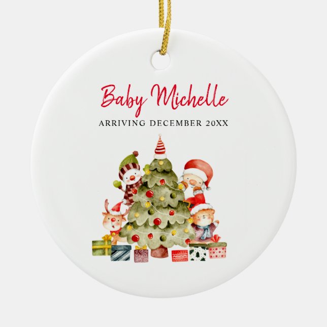 Cute Baby Girl Pregnancy Announcement  Ceramic Ornament (Front)