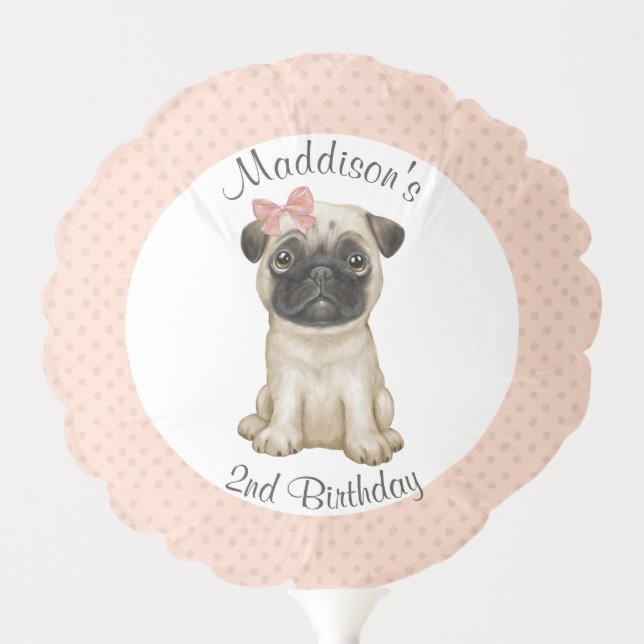 Cute Baby Girl Pug Birthday Party Balloon (Front)