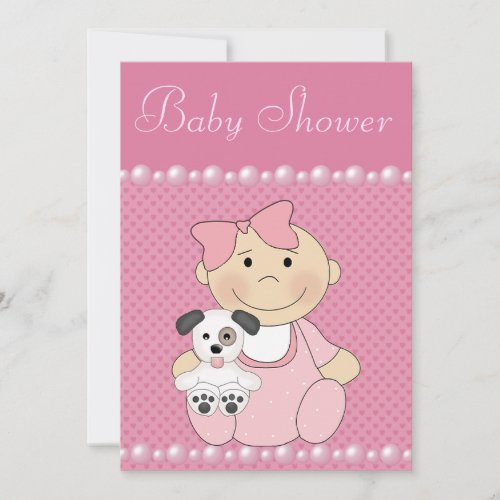 Cute Baby Girl  Puppy Pink Baby Shower Invitation