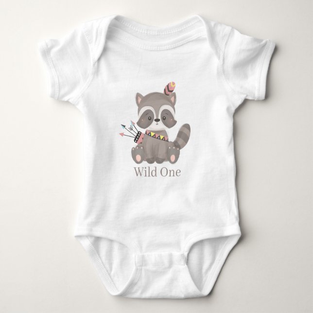 cute baby girl raccoon wild one bodysuit (Front)