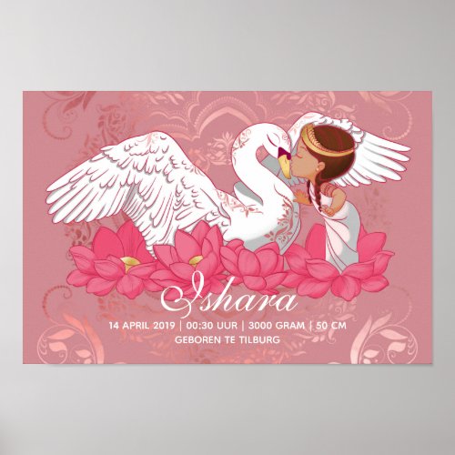 Cute Baby Girl Saraswati with her White Swan Poster