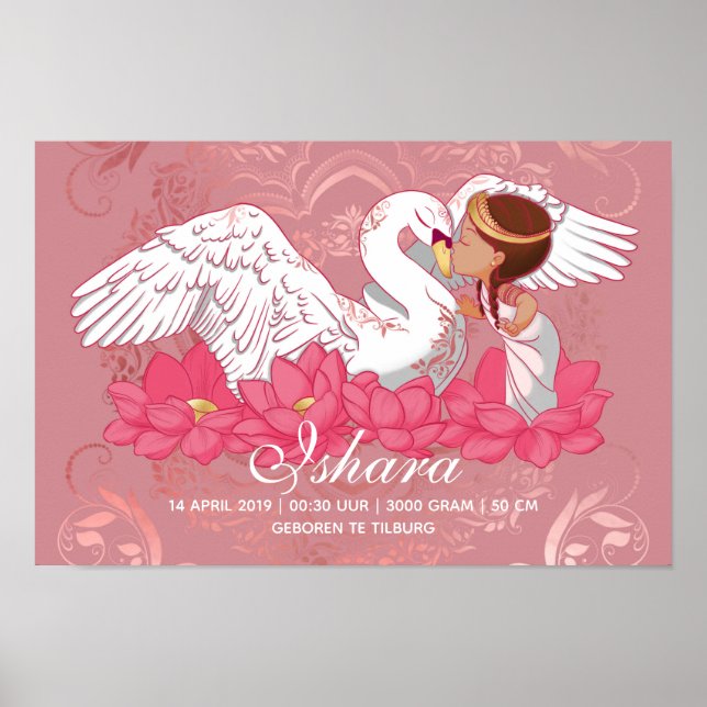 Cute Baby Girl Saraswati with her White Swan Poster (Front)