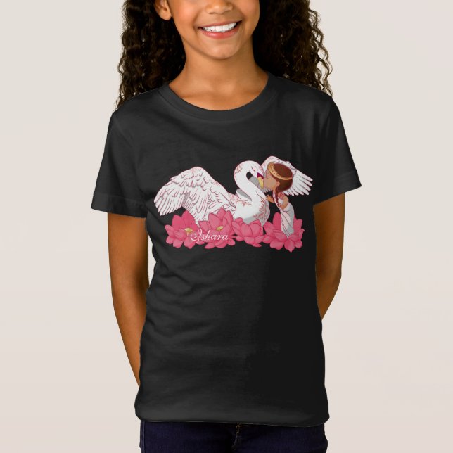 Cute Baby Girl Saraswati with her White Swan T-Shirt (Front)