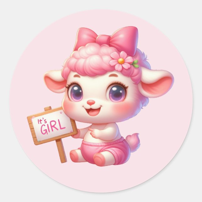 Cute baby girl sheep classic round sticker (Front)
