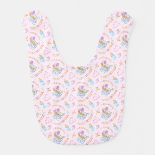 Cute Baby Girl Shower Pink Bodysuit Booties Buntin Bib (Front)