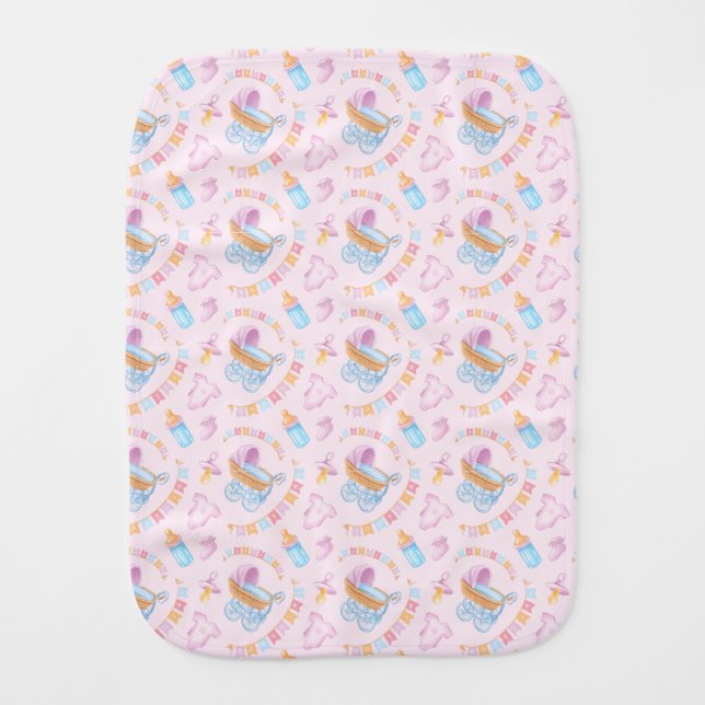 Cute Baby Girl Shower Pink Bodysuit Booties Buntin Burp Cloth (Front)